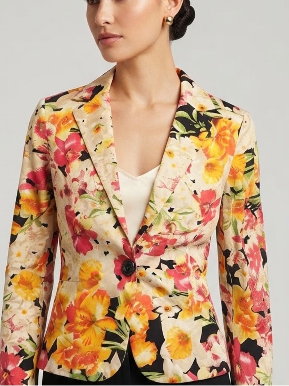 Lady Dutch High Society Floral Print Single Button Blazer Jacket TP/XS